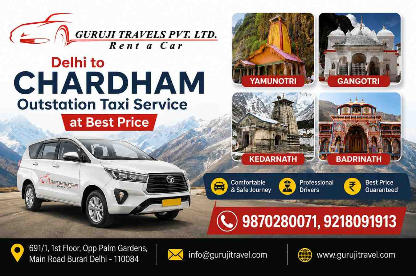 Delhi to Chardham Outstation Taxi Service at Best Price