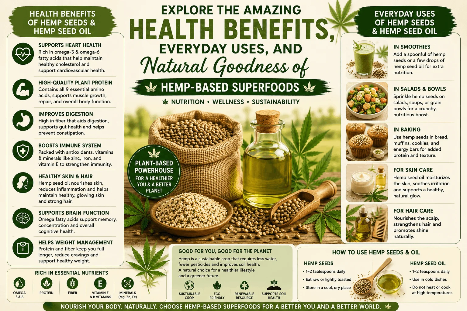 Hemp Seed Oil and Hemp Seeds: Key Uses, Health Benefits, and How to Use Them