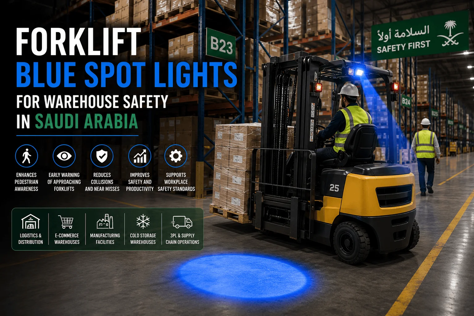 Forklift Blue Spot Lights for Warehouse Safety in Saudi Arabia