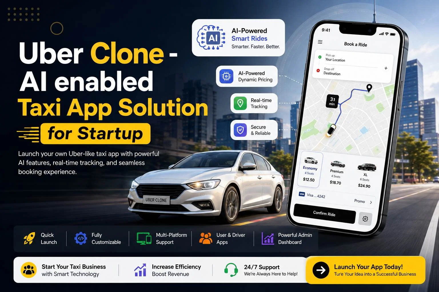 Uber Clone - AI enabled Taxi App Solution for Startup