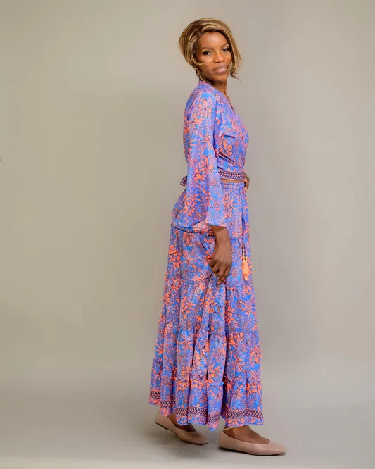 Long Skirt with Full Sleeve Tie Top for Women Elegant Co Ord Set
