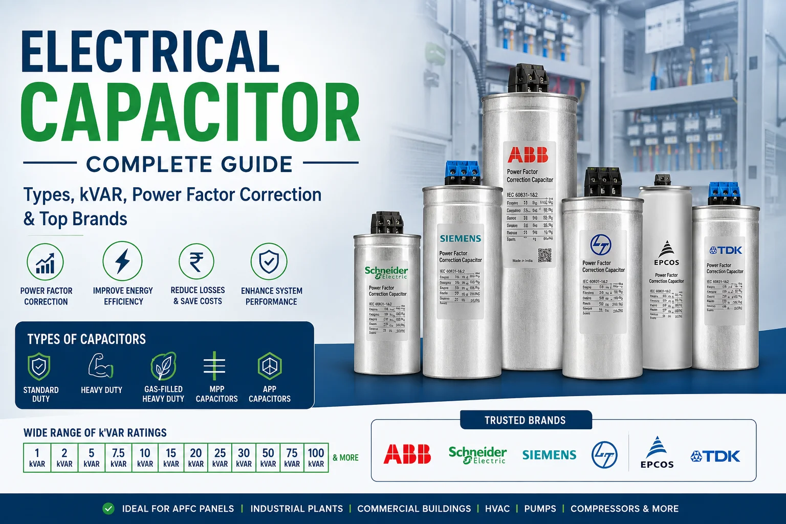 Power Factor Correction Capacitor: Types, Benefits, Applications & Selection Guide