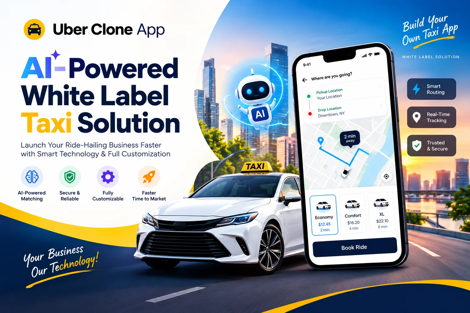 Uber Clone App | AI-Powered White Label Taxi Solution