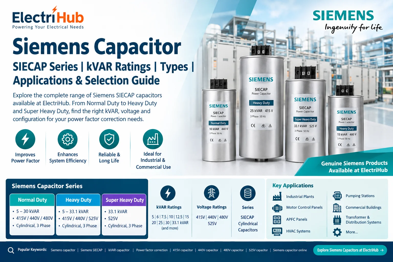 Siemens Capacitor: Complete Guide to SIECAP Capacitors, kVAR Ratings, Types, Applications & Selection